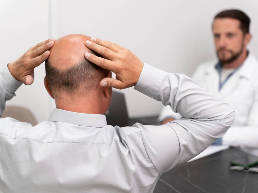 homem descobrindo o que perguntar na primeira consulta de transplante capilar