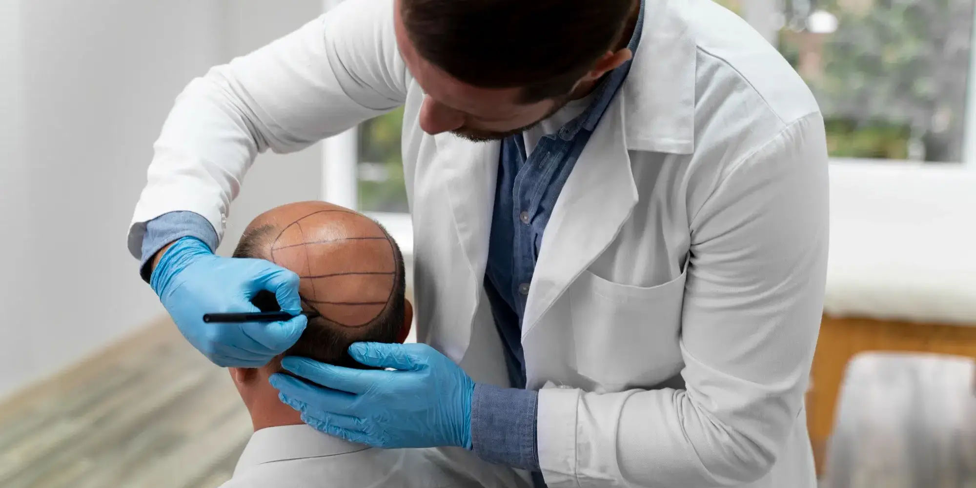 homem de idade se consultando com profissional de transplante capilar