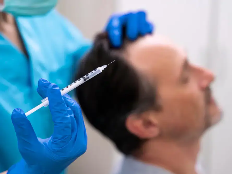 homem recebendo anestesia no transplante capilar